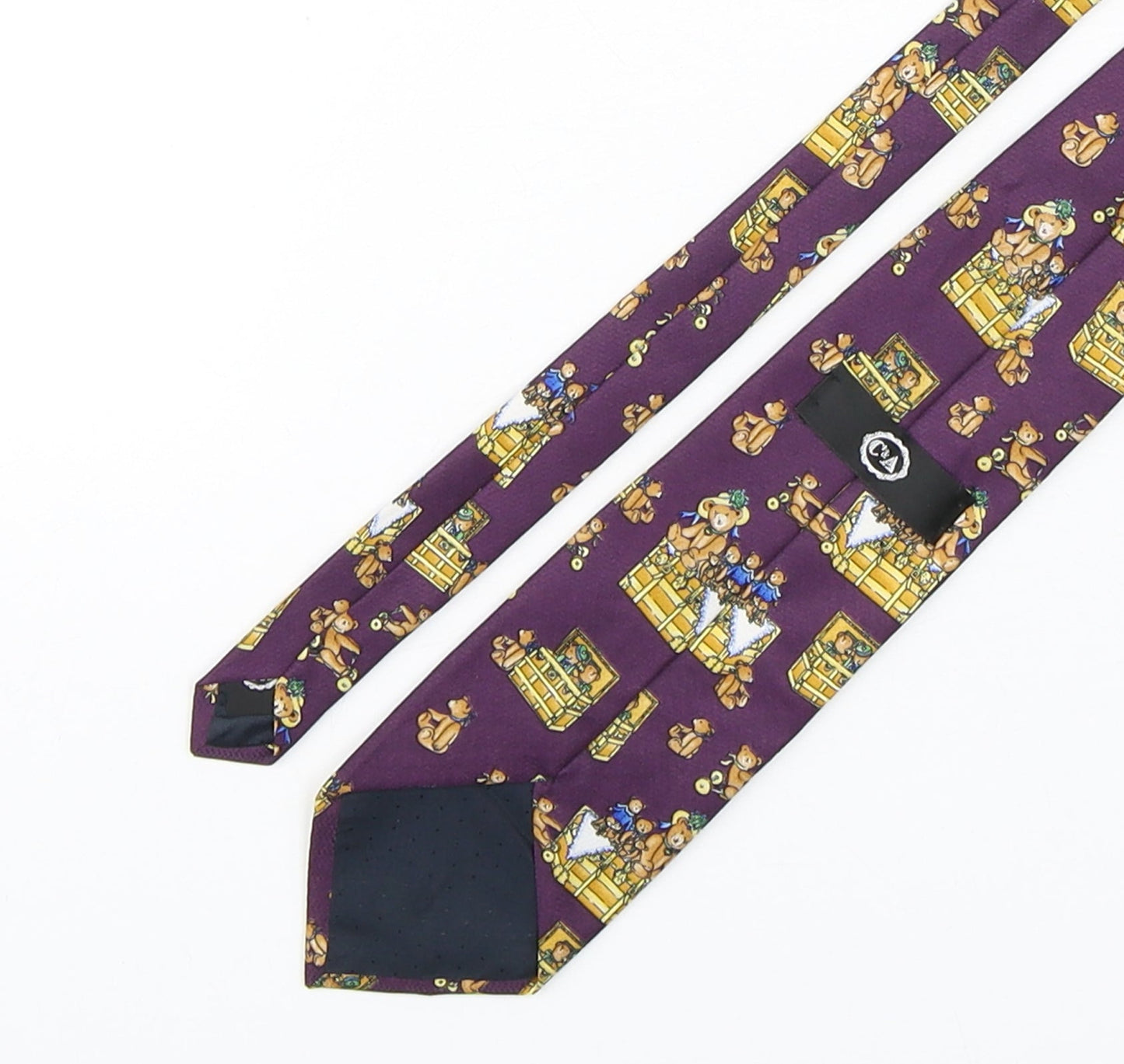 C&A Mens Purple Geometric Silk Pointed Tie One Size - TEDDY BEARS