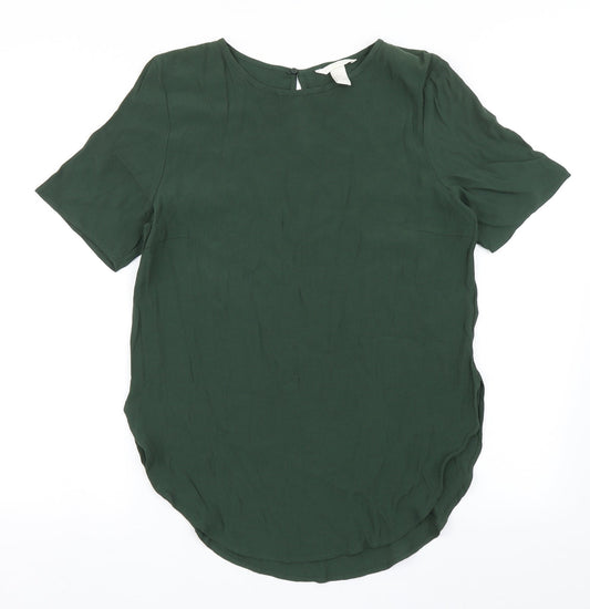 H&M Womens Green  Viscose Basic Blouse Size 6 Round Neck