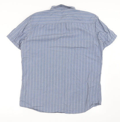 Marc Anthony Mens Blue Striped Cotton  Button-Up Size XL Collared Button