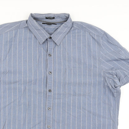 Marc Anthony Mens Blue Striped Cotton  Button-Up Size XL Collared Button