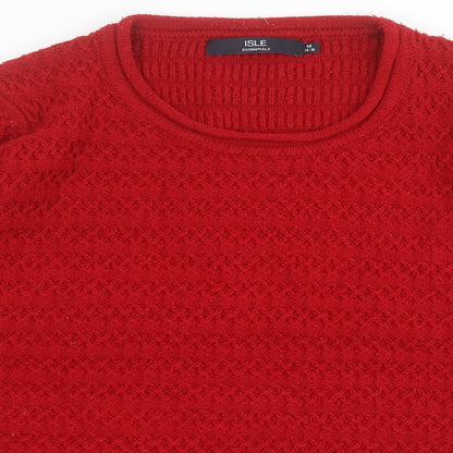 Isle Essentials Womens Red Round Neck  Acrylic Pullover Jumper Size M
