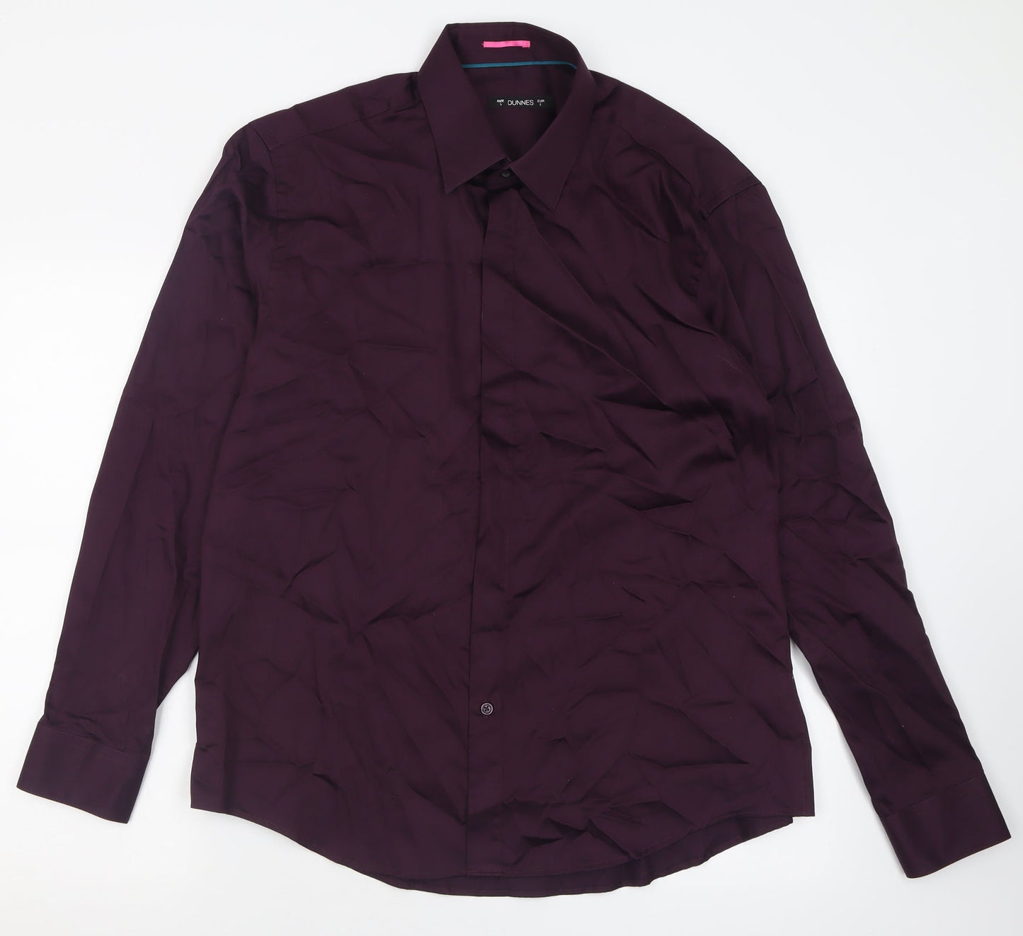Dunnes Stores Mens Purple  Cotton  Button-Up Size L Collared Button