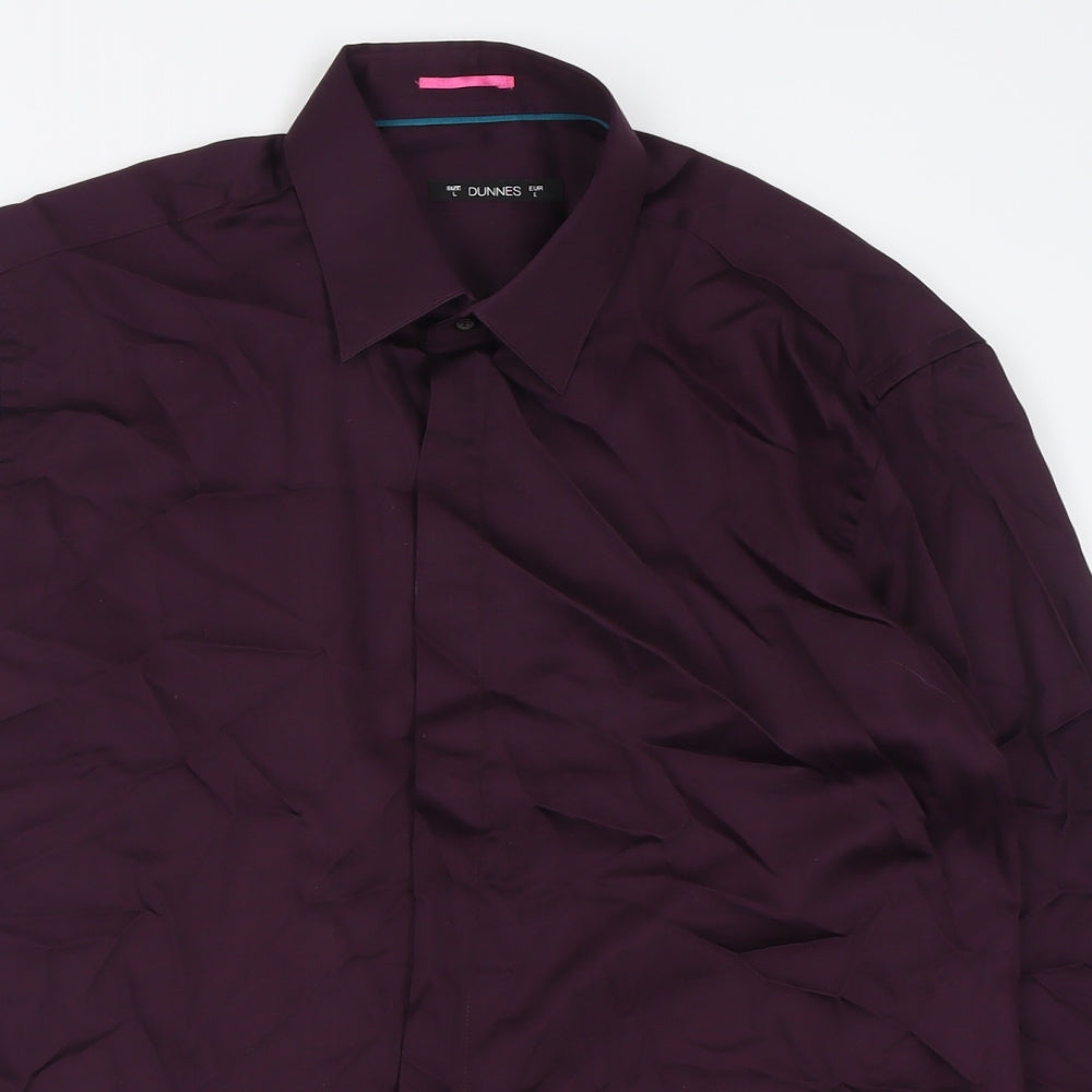 Dunnes Stores Mens Purple  Cotton  Button-Up Size L Collared Button