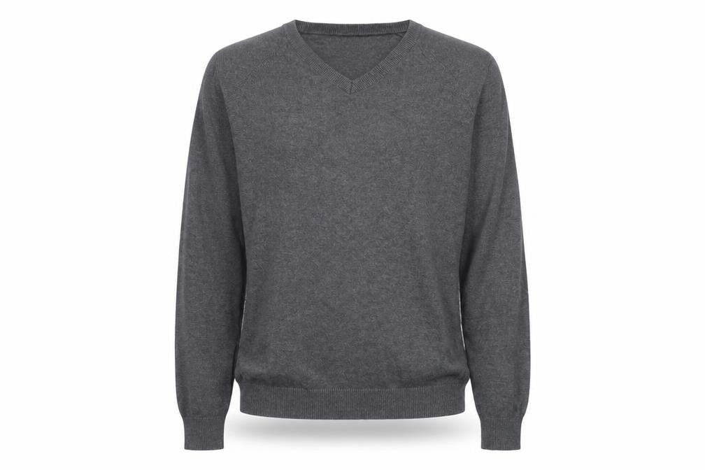 New Look Mens Grey V-Neck  Cotton Pullover Jumper Size L