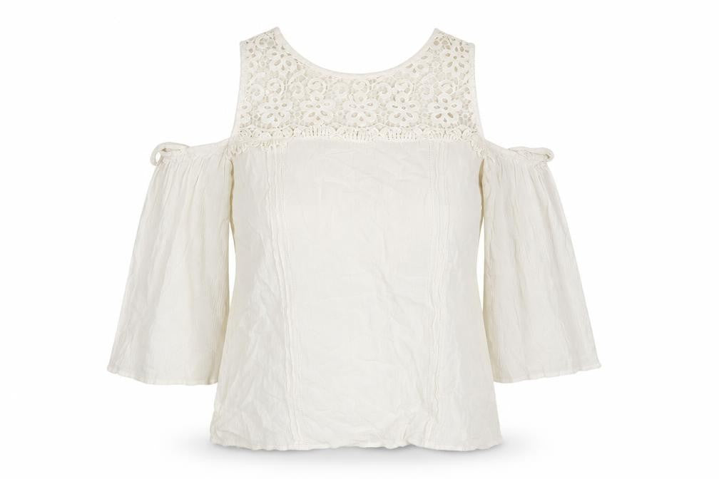 TU Womens White Floral Viscose Basic Blouse Size 14 Round Neck