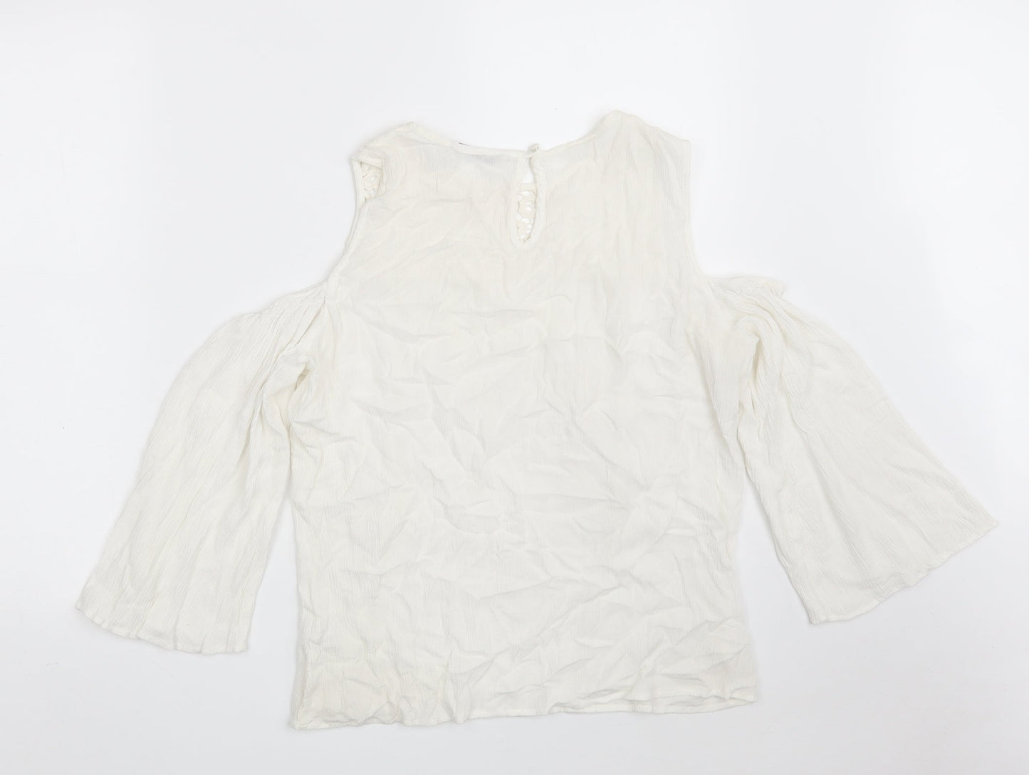 TU Womens White Floral Viscose Basic Blouse Size 14 Round Neck