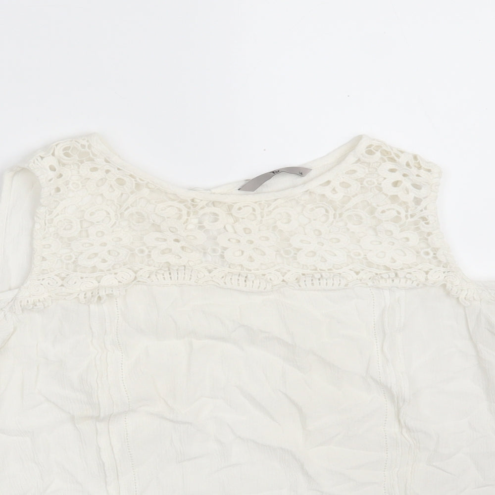 TU Womens White Floral Viscose Basic Blouse Size 14 Round Neck