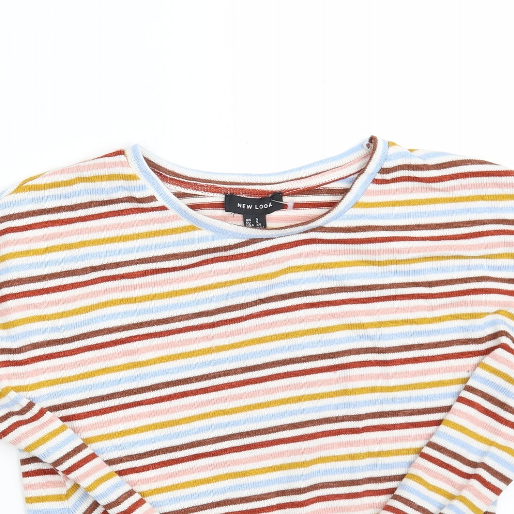 New Look Womens Multicoloured Round Neck Striped Polyester Pullover Jumper Size S
