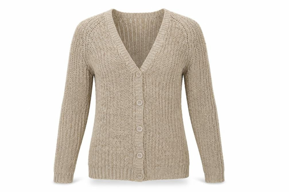 Krisp Womens Beige V-Neck  Acrylic Cardigan Jumper Size 8