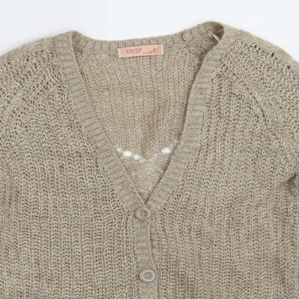 Krisp Womens Beige V-Neck  Acrylic Cardigan Jumper Size 8