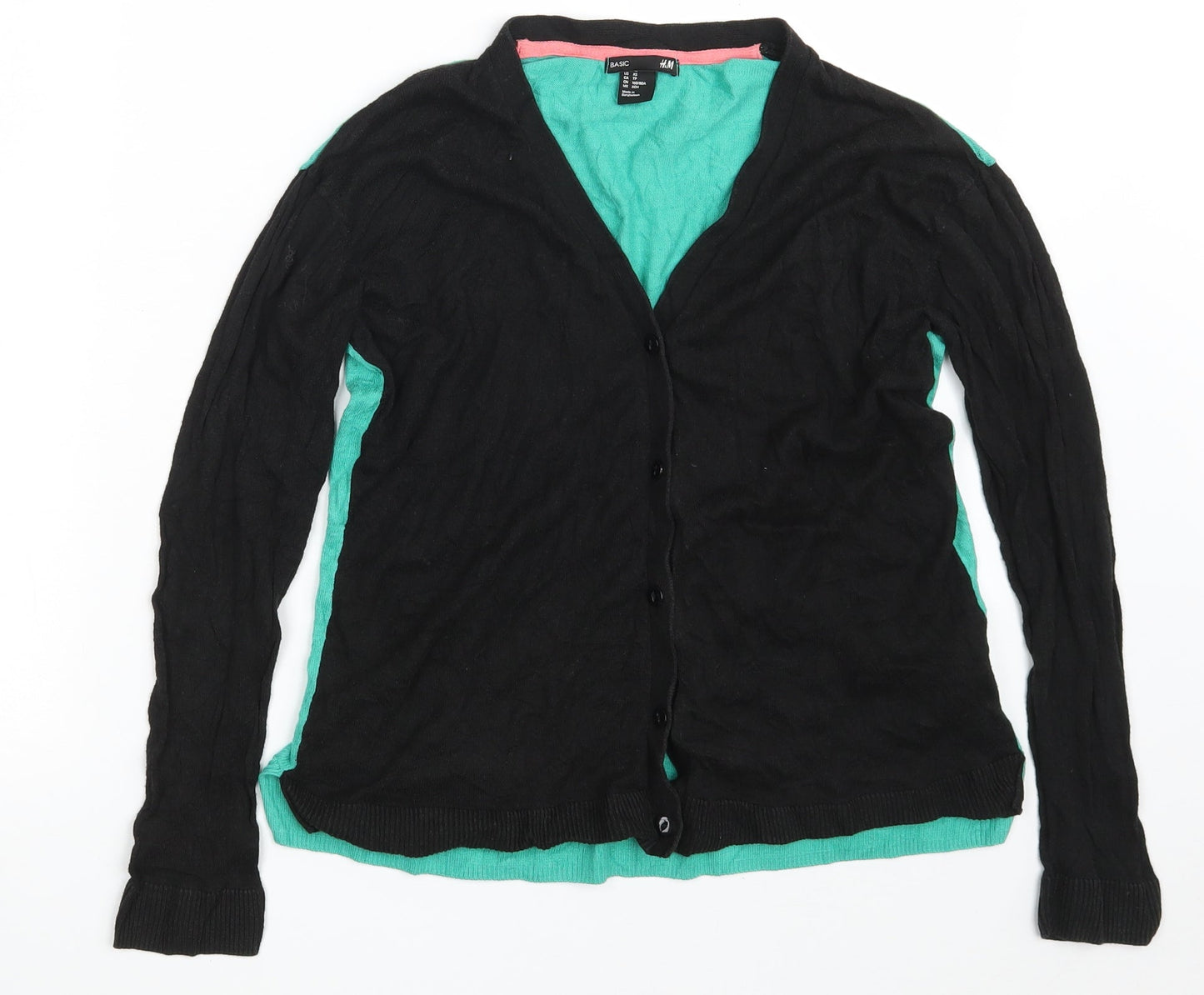 H&M Womens Black V-Neck  Viscose Cardigan Jumper Size XS   - Black & Green