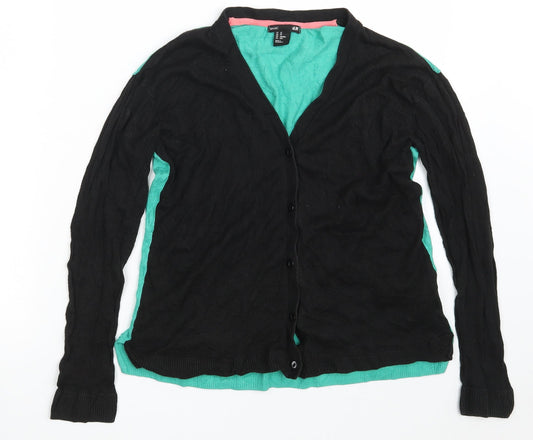 H&M Womens Black V-Neck  Viscose Cardigan Jumper Size XS   - Black & Green