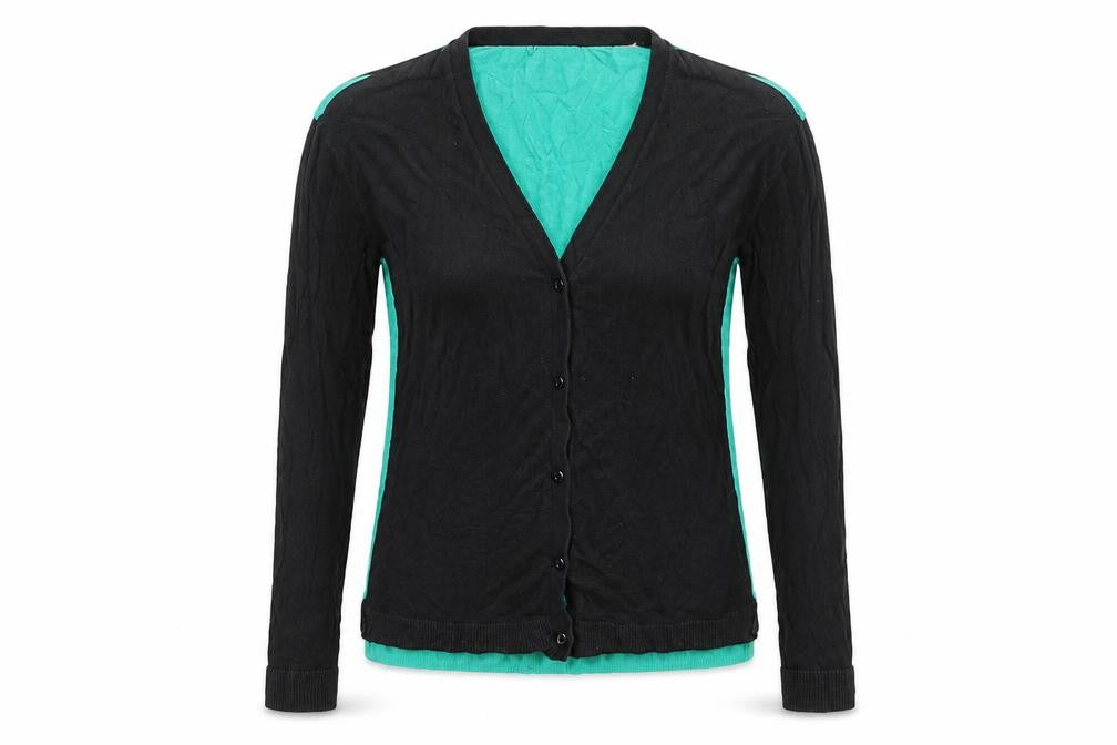 H&M Womens Black V-Neck  Viscose Cardigan Jumper Size XS   - Black & Green