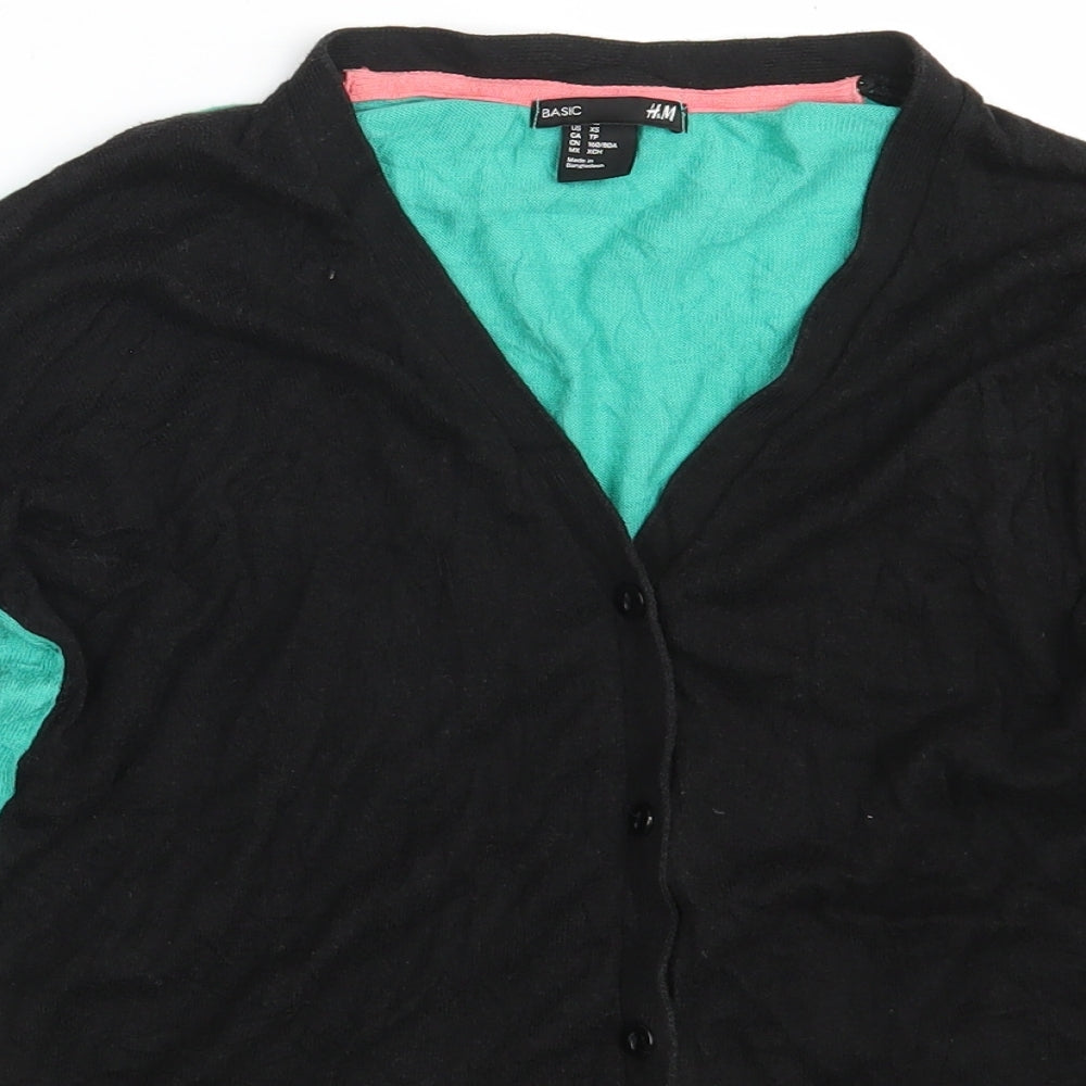 H&M Womens Black V-Neck  Viscose Cardigan Jumper Size XS   - Black & Green