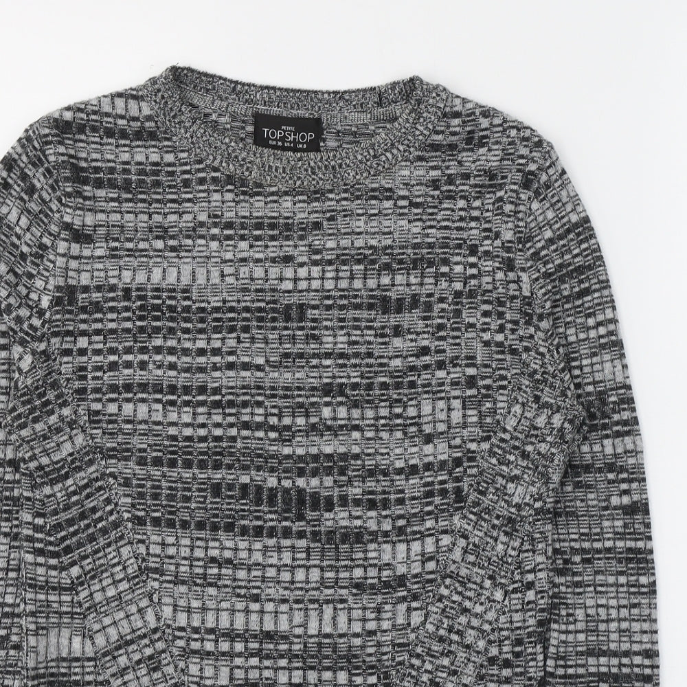 Topshop Womens Grey  Acrylic Jersey T-Shirt Size 8 Roll Neck