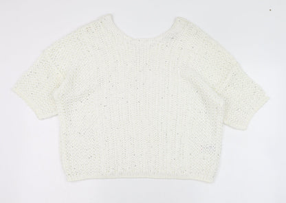 Next Womens White Round Neck  Acrylic Pullover Jumper Size M