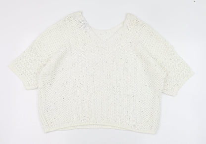 Next Womens White Round Neck  Acrylic Pullover Jumper Size M
