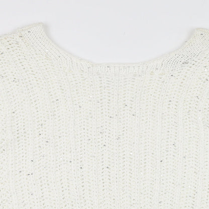 Next Womens White Round Neck  Acrylic Pullover Jumper Size M