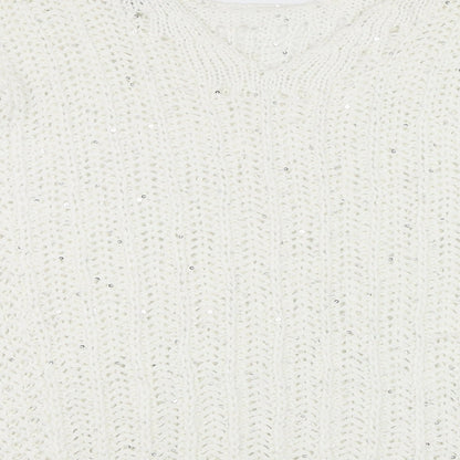 Next Womens White Round Neck  Acrylic Pullover Jumper Size M
