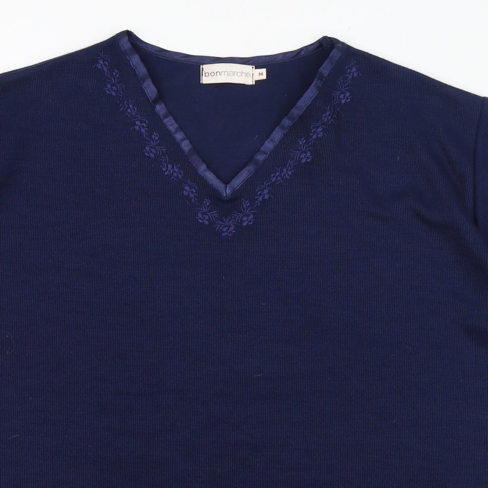 Bonmarché Womens Blue V-Neck  Polyester Pullover Jumper Size M   - Flower