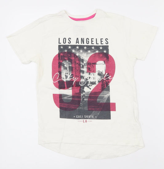 Primark Girls White  100% Cotton Pullover T-Shirt Size 7-8 Years Crew Neck Pullover - Aysemmetrical Hem