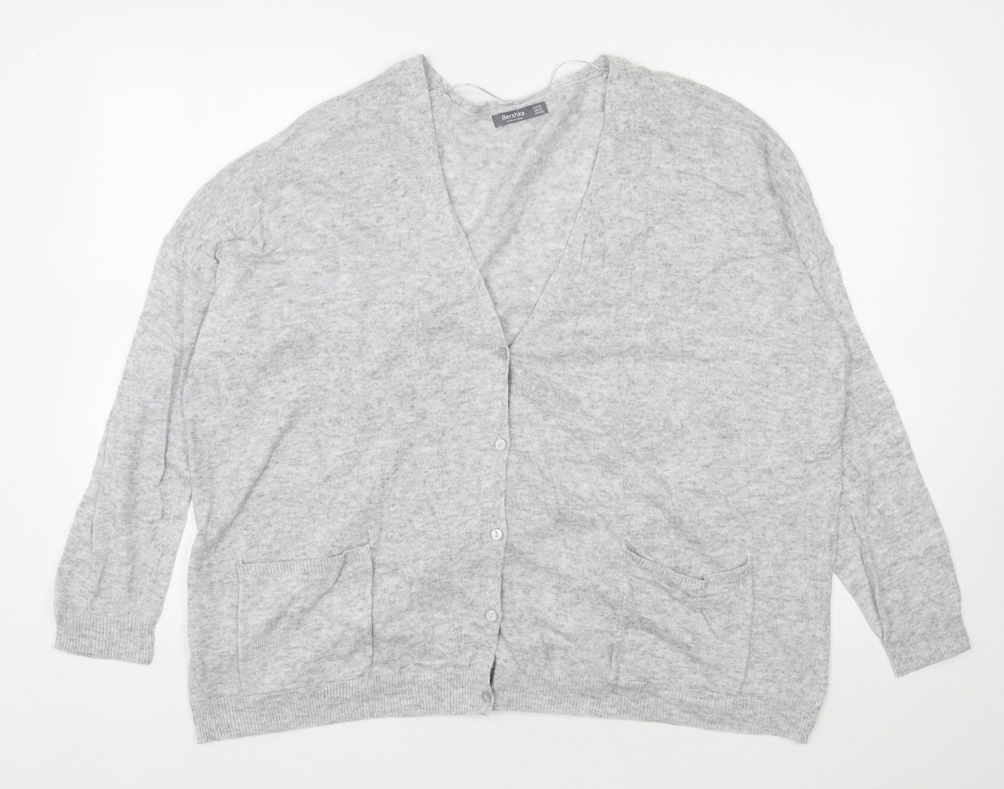 Bershka Womens Grey V-Neck  Polyester Cardigan Jumper Size S