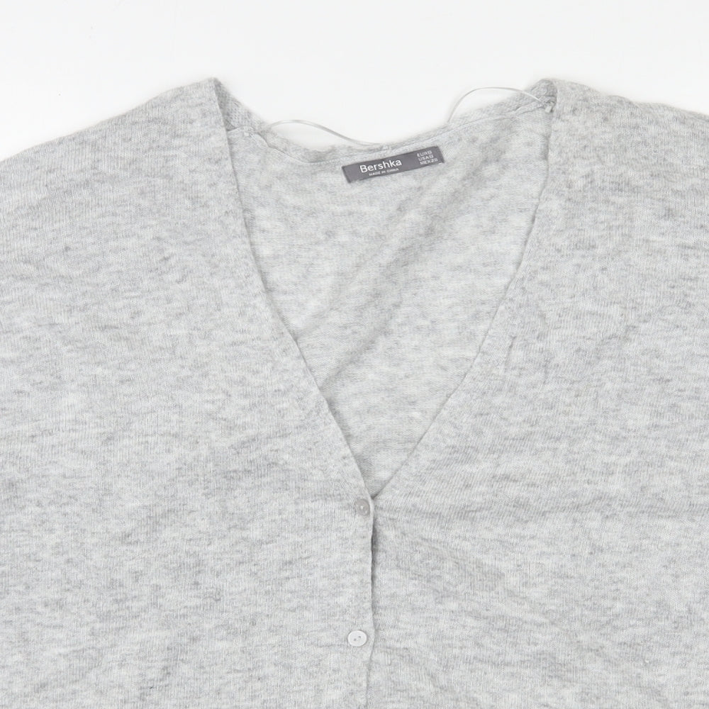 Bershka Womens Grey V-Neck  Polyester Cardigan Jumper Size S