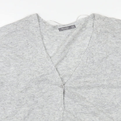 Bershka Womens Grey V-Neck  Polyester Cardigan Jumper Size S