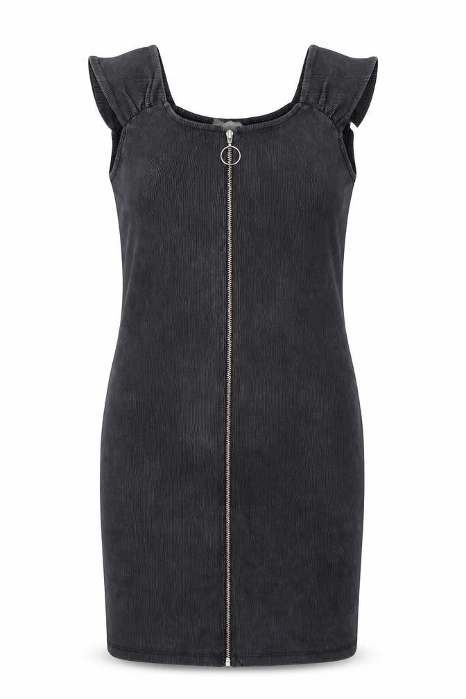 Mango Womens Grey  Polyester Bodycon  Size S  Scoop Neck Zip
