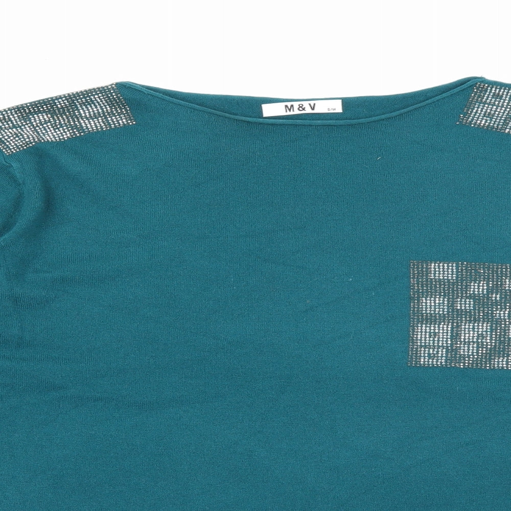 M & V Womens Blue Scoop Neck  Polyamide Pullover Jumper Size S