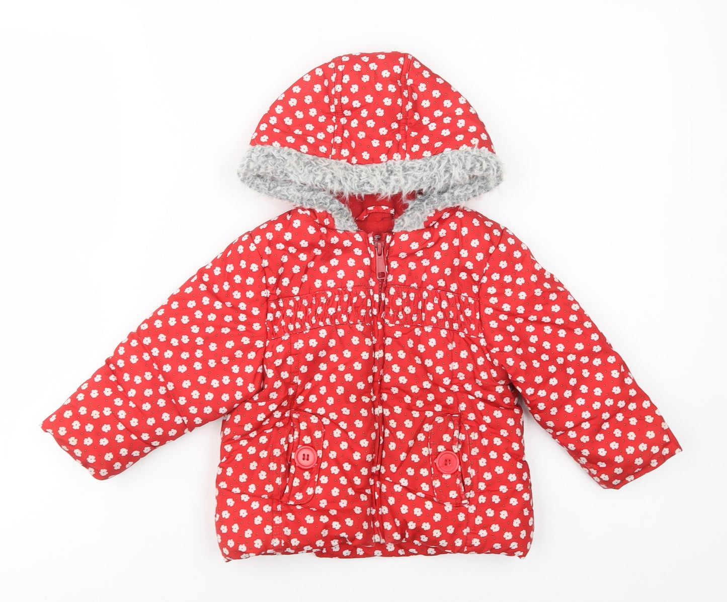 Mothercare Baby Red Floral  Puffer Jacket Jacket Size 12-18 Months   Zip