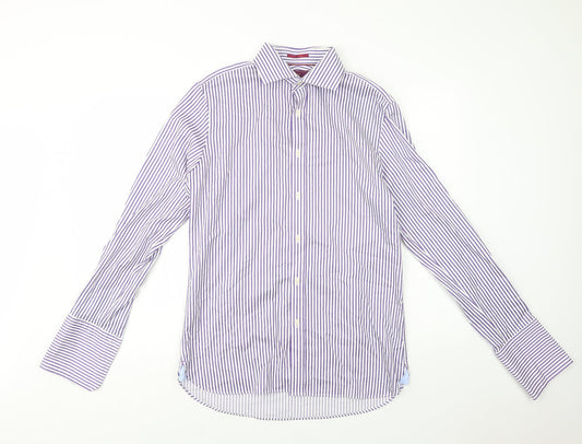 Marks and Spencer Mens Purple Striped Cotton  Dress Shirt Size 15.5 Collared Button