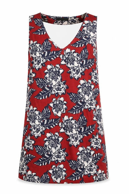 New Look Womens Red Floral Polyester Shift  Size 8  V-Neck Pullover