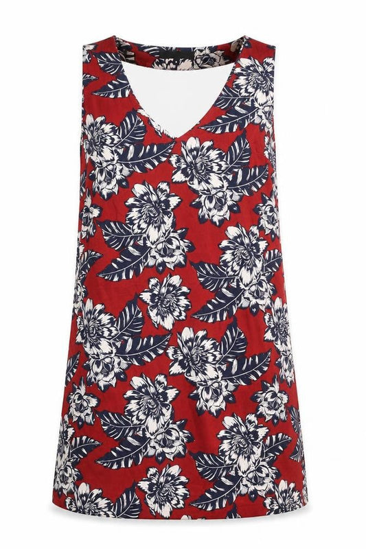 New Look Womens Red Floral Polyester Shift  Size 8  V-Neck Pullover