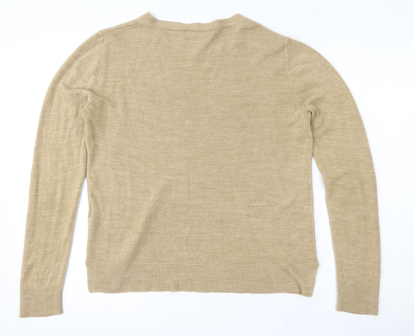 Marks and Spencer Womens Brown Round Neck Argyle/Diamond Acrylic Pullover Jumper Size 14