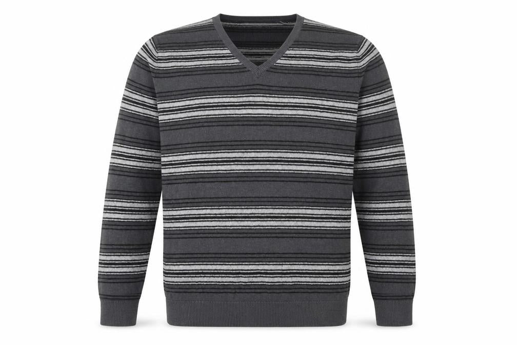 Gap Mens Grey V-Neck Striped Cotton Pullover Jumper Size L