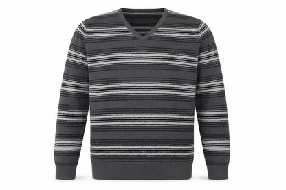Gap Mens Grey V-Neck Striped Cotton Pullover Jumper Size L