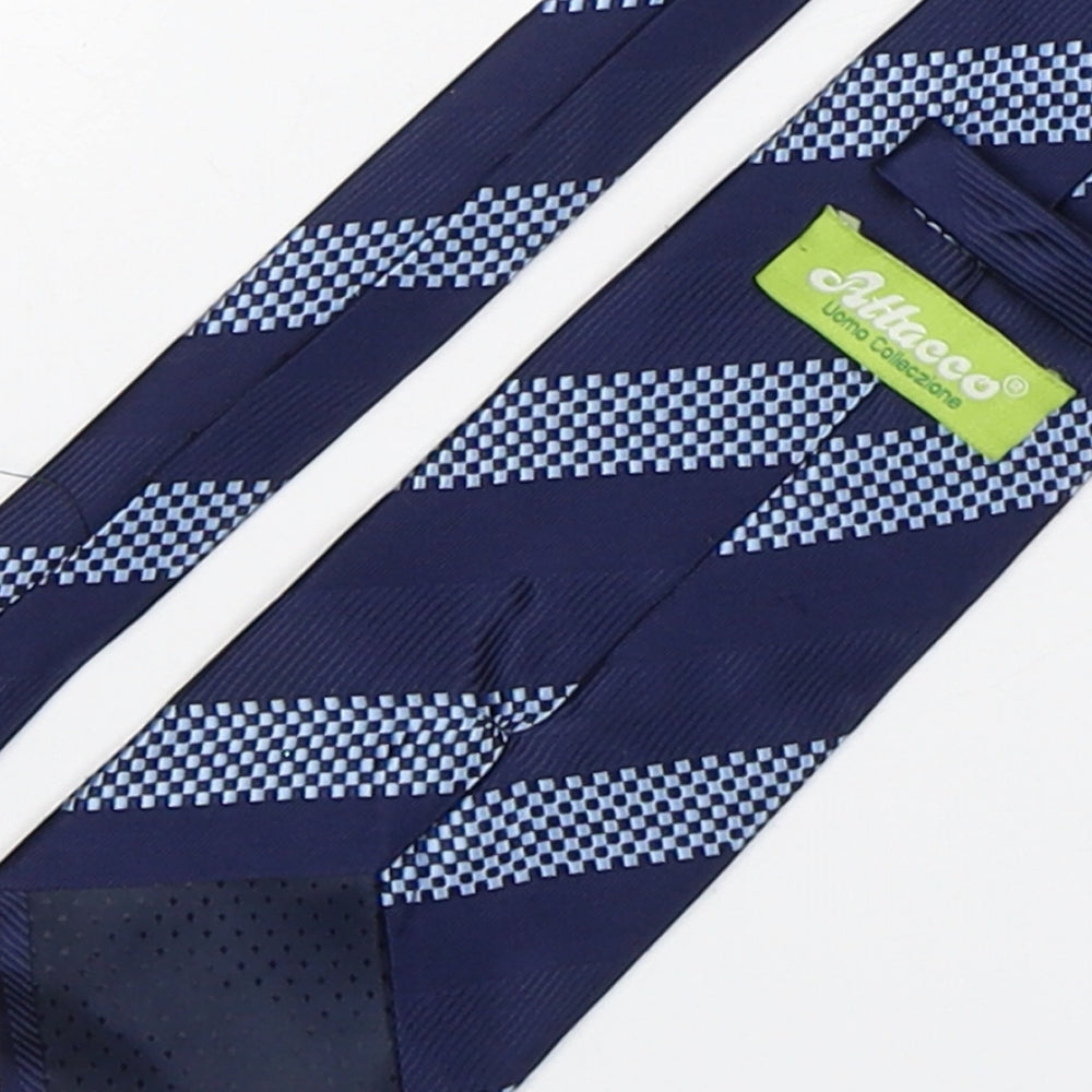 Attacco Mens Blue Striped Polyester Pointed Tie One Size
