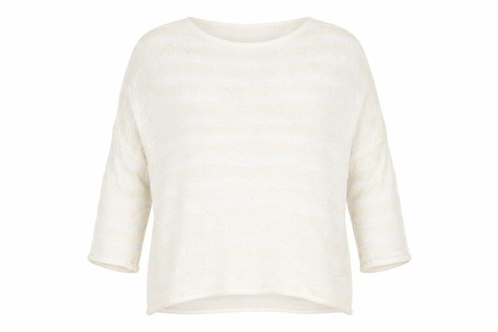 Phase Eight Womens Beige Round Neck Striped Cotton Pullover Jumper Size 10