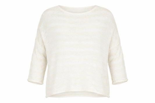 Phase Eight Womens Beige Round Neck Striped Cotton Pullover Jumper Size 10