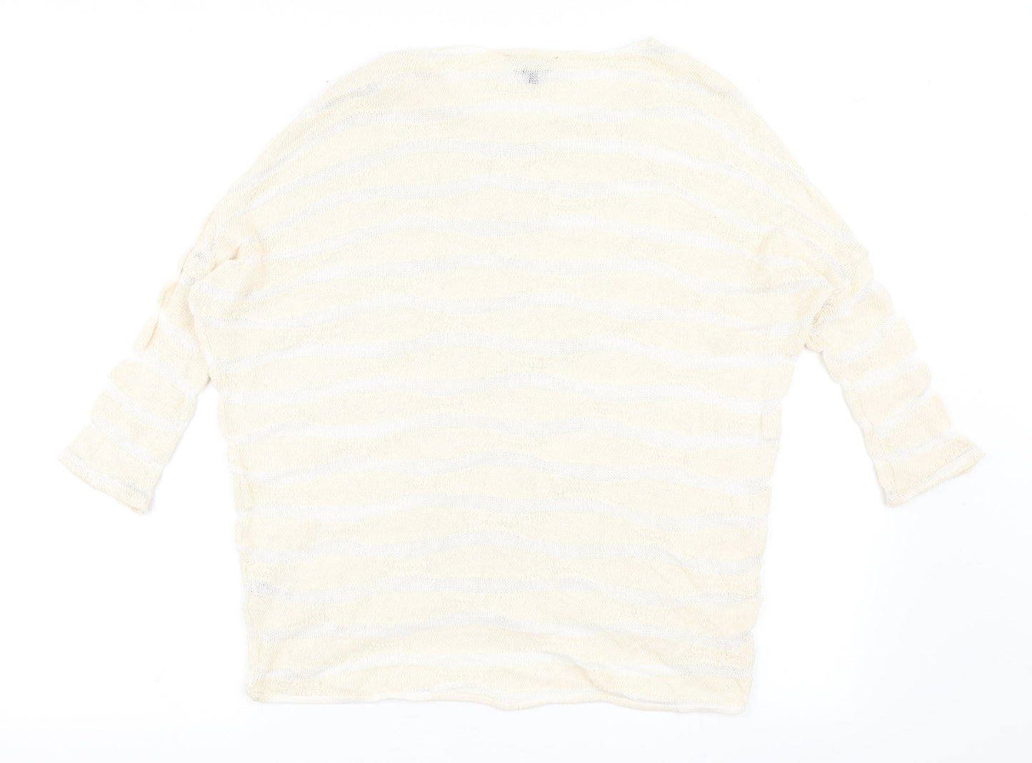 Phase Eight Womens Beige Round Neck Striped Cotton Pullover Jumper Size 10