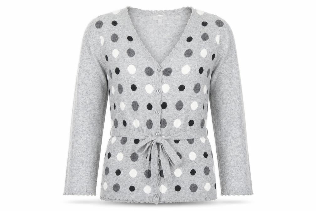 Country Casuals Womens Grey V-Neck Polka Dot Cotton Cardigan Jumper Size L