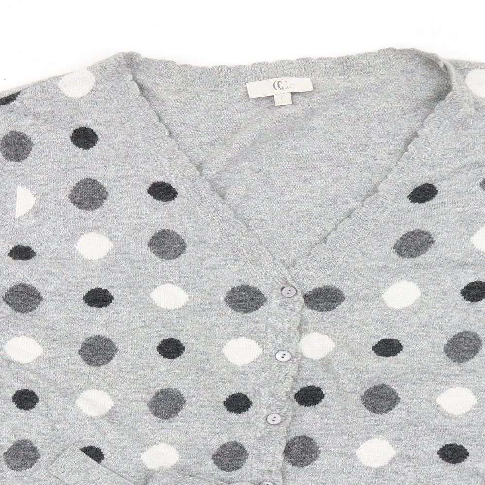 CC Womens Grey V-Neck Polka Dot Cotton Cardigan Jumper Size L