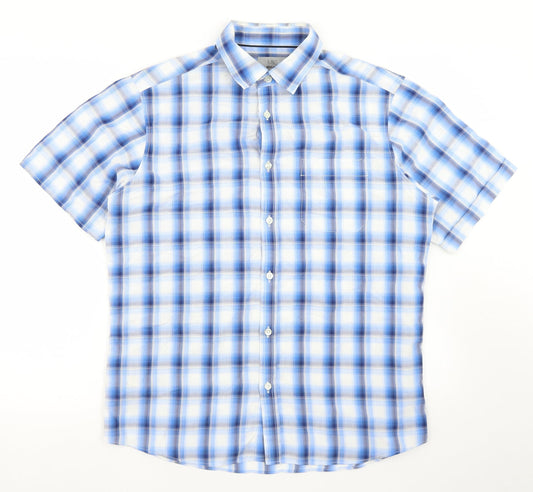 Marks and Spencer Mens Blue Plaid Modal  Button-Up Size M Collared Button
