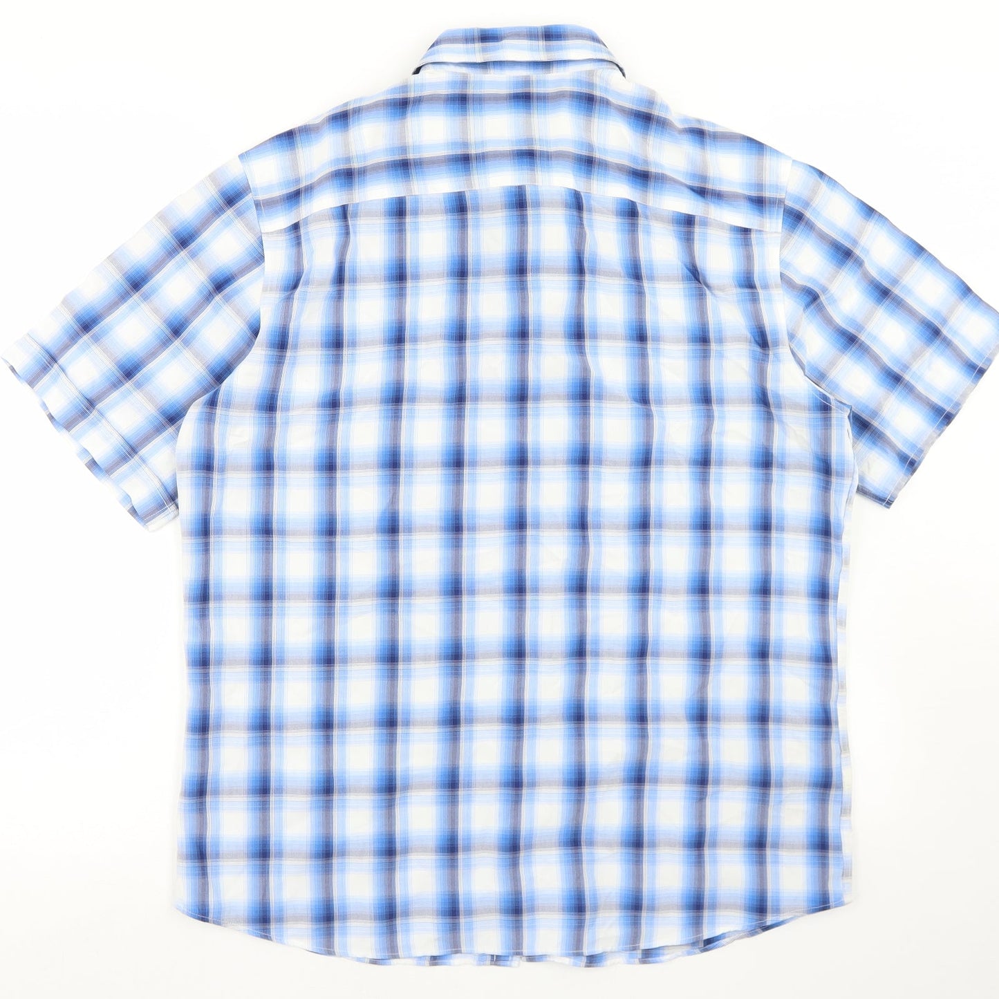 Marks and Spencer Mens Blue Plaid Modal  Button-Up Size M Collared Button