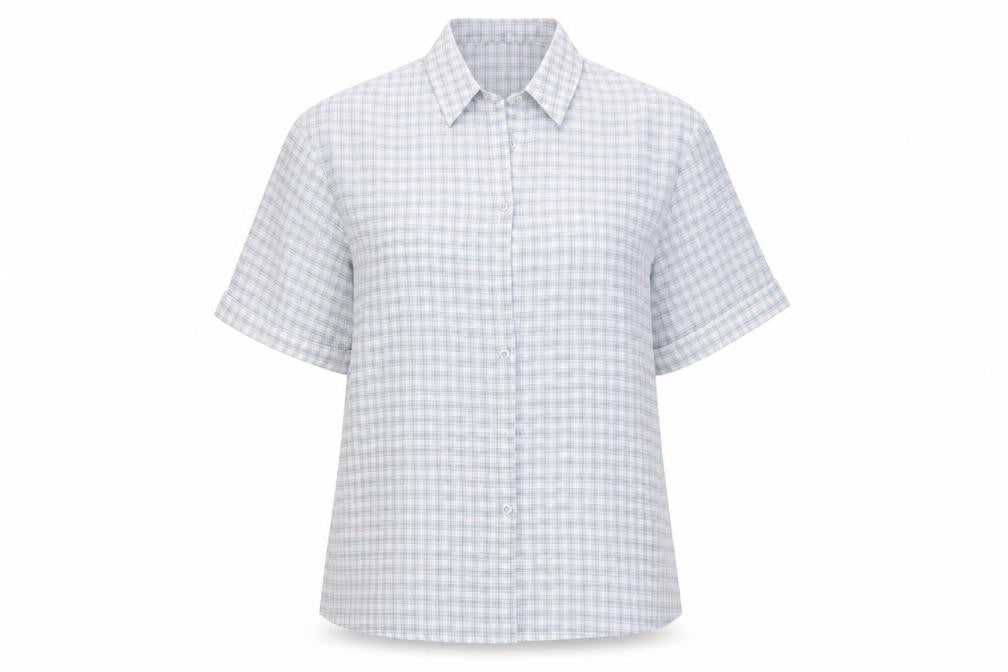 Urban Threads Womens Blue Check Polyester Basic Button-Up Size 8 Collared