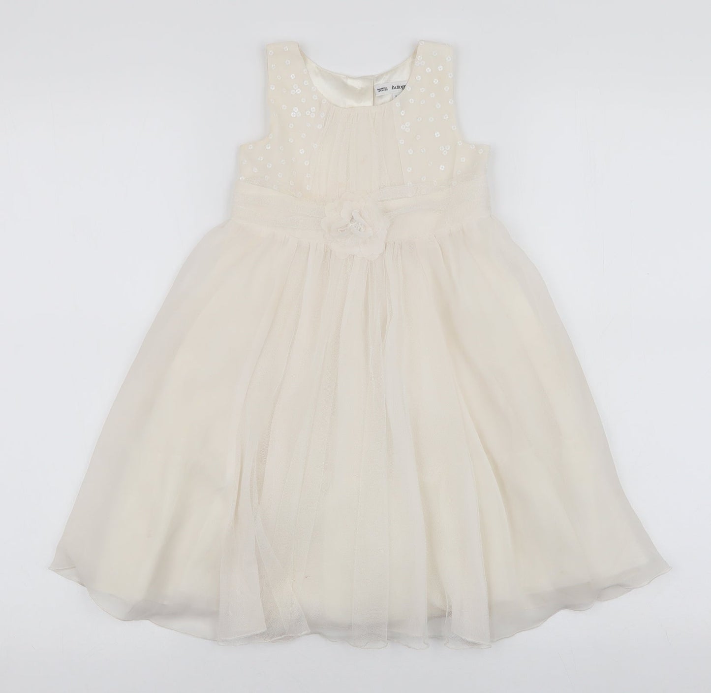 Marks and Spencer Girls Ivory  Polyester Tutu Dress  Size 2-3 Years  Round Neck Button