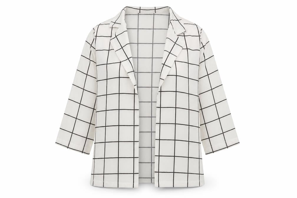 SheIn Womens White Plaid  Jacket  Size M