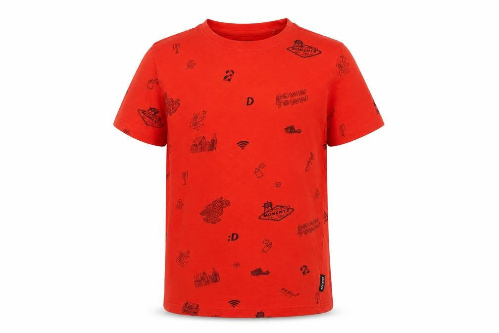 RESERVED Boys Red Geometric Cotton Basic T-Shirt Size 8 Years Crew Neck Pullover