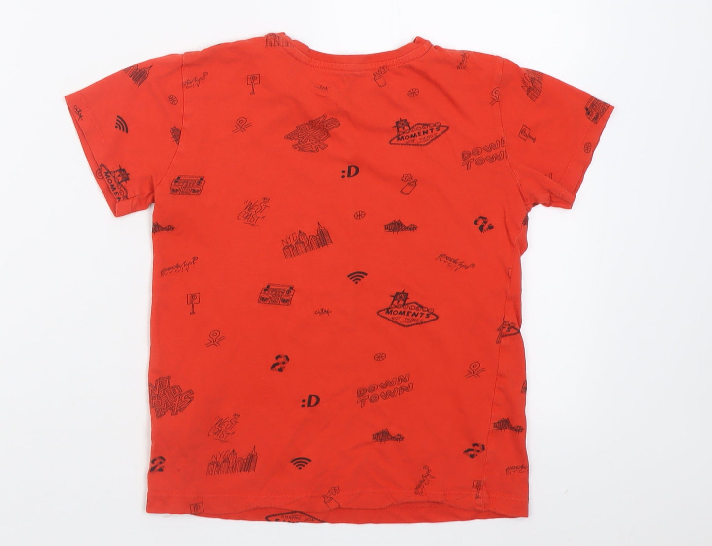 RESERVED Boys Red Geometric Cotton Basic T-Shirt Size 8 Years Crew Neck Pullover